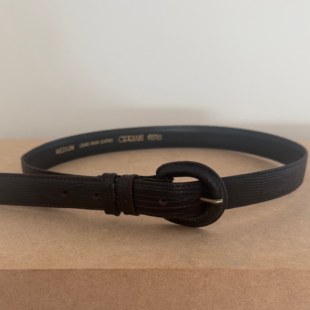 Womens Cipriani Black Lizard Grain Leather Belt Sz. Med. 34.5” long